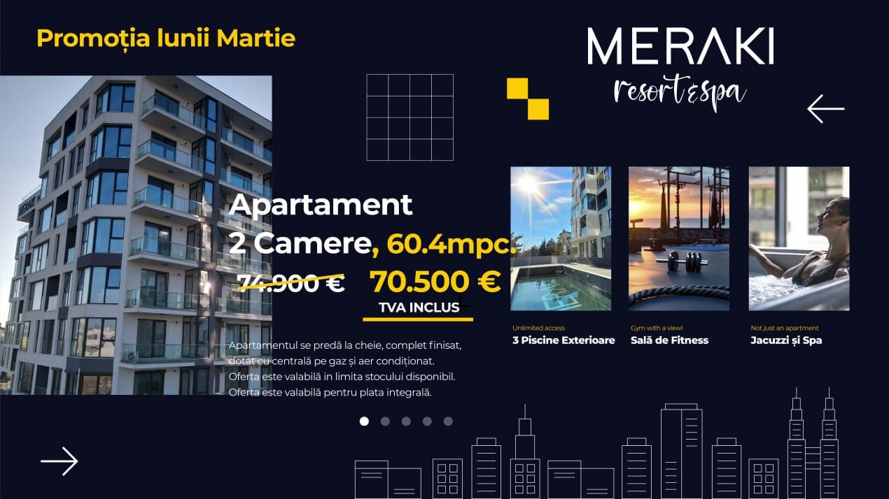 PROMOTIA LUNII MARTIE!  Apartament 2 Camere In Resort Cu Piscina,SPA,Fitness