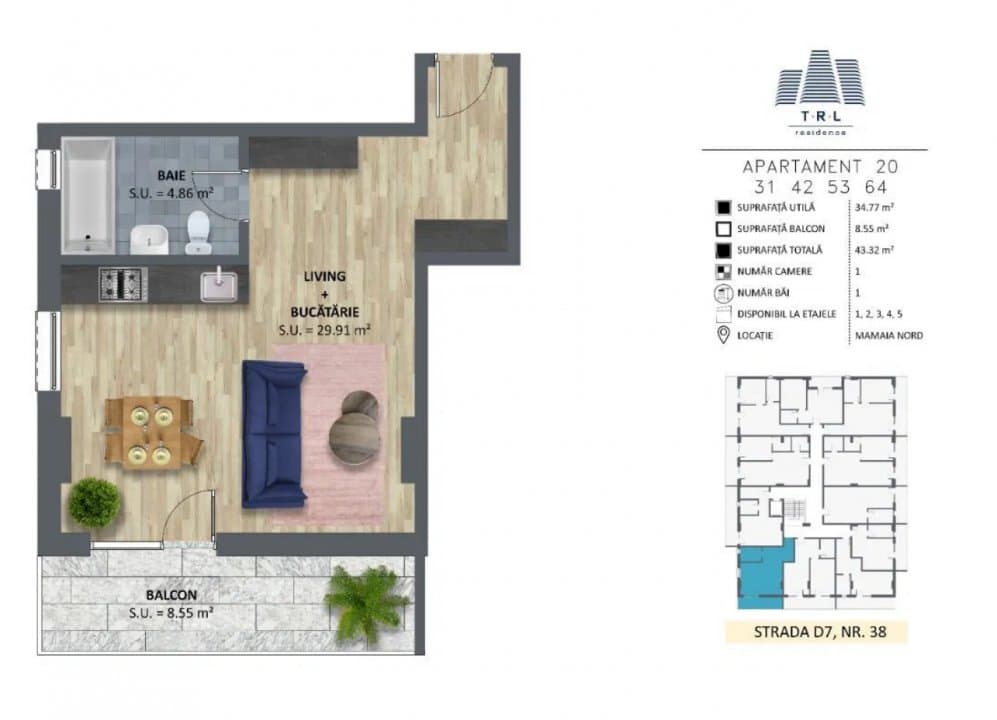 Garsoniera - La Cheie - Mamaia Nord - Zona LIDL - Langa Plaja - TRL Residence - 5