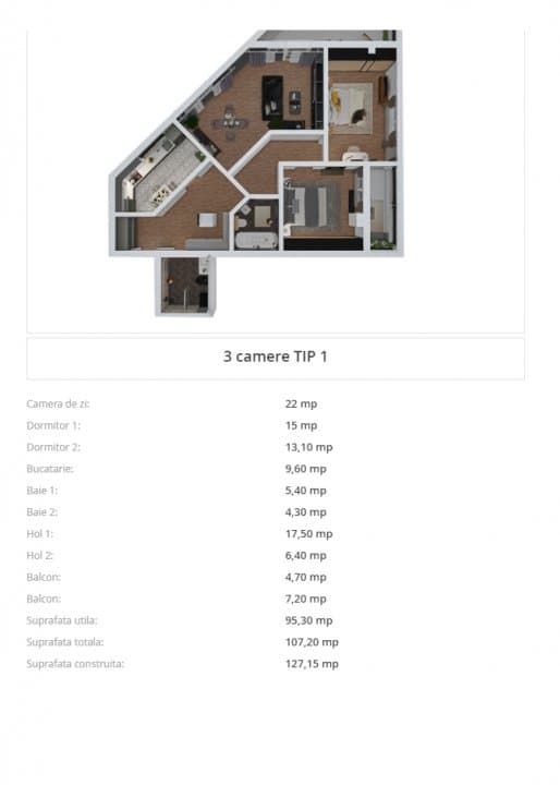 Apartament 3 Camere Tip 1 - Sala Polivalenta - Perpetum Residence II - 2